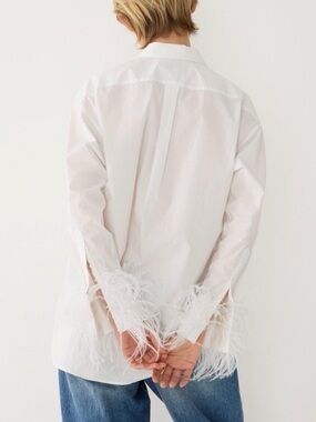 J Crew White Button Down Shirt, Feather Cuffs NWT